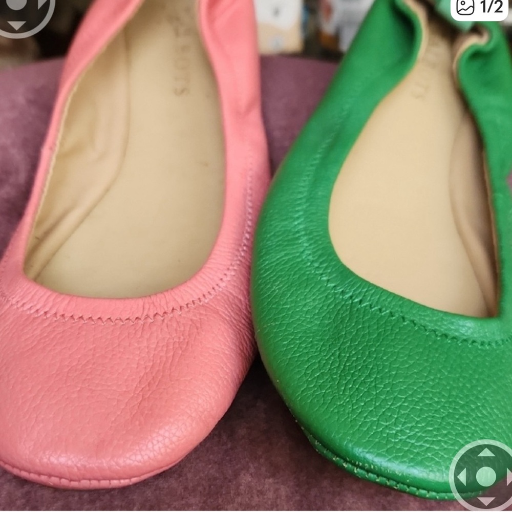 Pink and Green Leather Ballet Flats